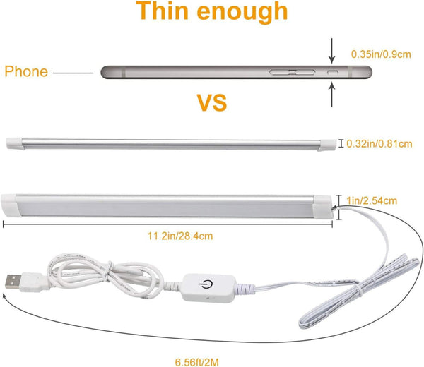 Dimmable Led Under Cabinet Light Bar Usb Powered 3 Color Temp Touch Sensor (2 Pack) Lighting Accessories