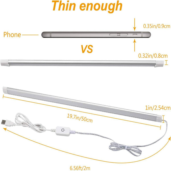Dimmable Led Under Cabinet Light Bar 5V Usb 3 Cct 50Cm (2 Pack) Lighting Accessories
