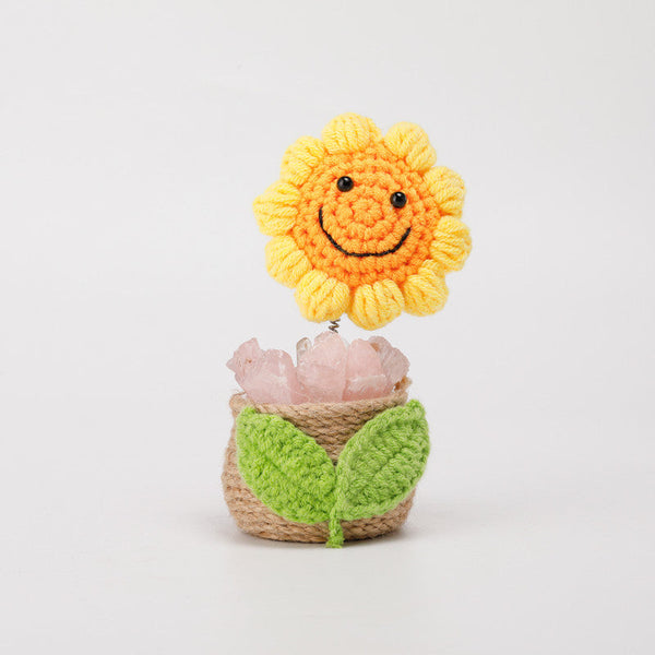 Natural Crystal Handmade Sunflower Ornament Rose Quartz Ornaments & Statues