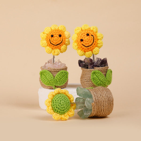 Natural Crystal Handmade Sunflower Ornament Rose Quartz Ornaments & Statues