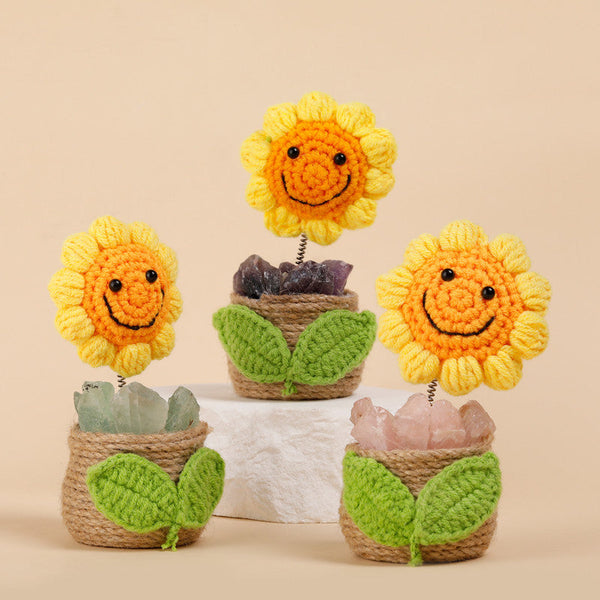 Natural Crystal Handmade Sunflower Ornament Rose Quartz Ornaments & Statues