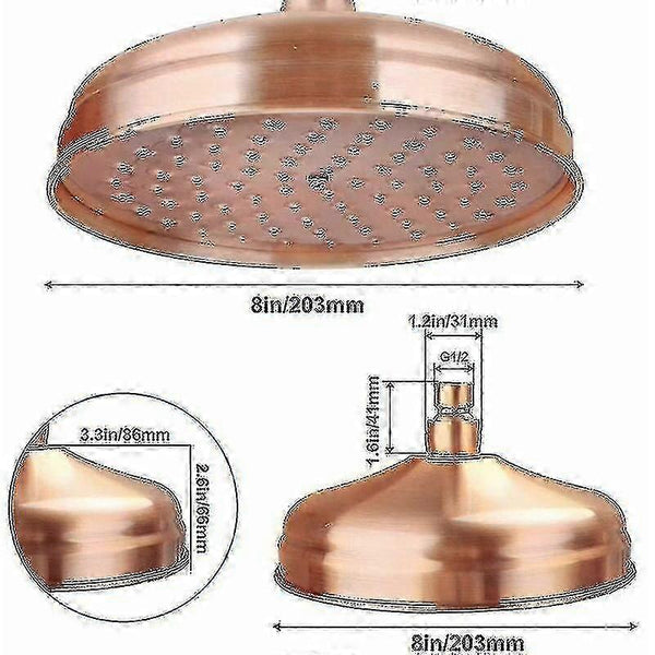 High Pressure Copper Rain Shower Head 20 Cm (8 Inch) Diameter Adjustable Angle Fixed Compatible With Arms Gold Shower Heads & Combos