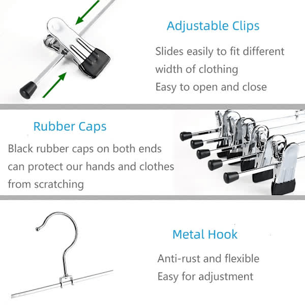 40Cm Chrome Iron With Non Slip Clips 10 Pack Metal Trouser For Pants Shorts Skirt Socks Underwear Silver Clothes Hangers