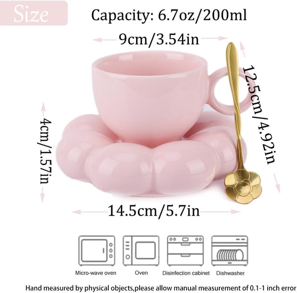 Cute Pink Ceramic Coffee Cup With Saucer Flower Spoon And Sunflower Coaster Cups & Saucers