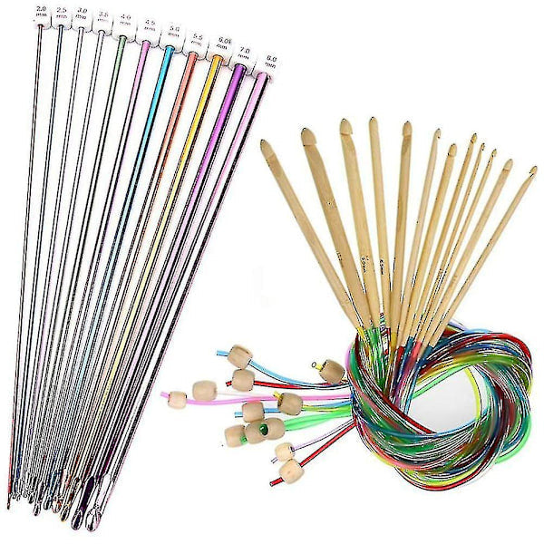 23 Piece Tunisian Crochet Hook Set: Bamboo & Aluminum Hooks Other Crocheting And Knitting