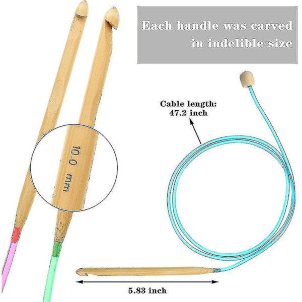 23 Piece Tunisian Crochet Hook Set: Bamboo & Aluminum Hooks Other Crocheting And Knitting