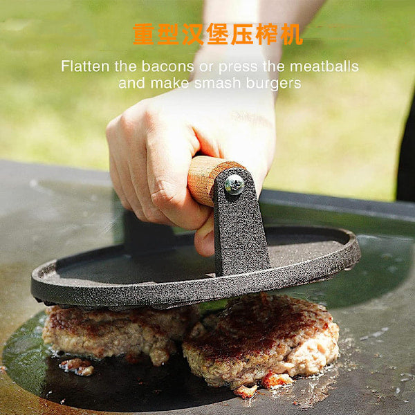 Heavy Duty Pre Seasoned Cast Iron Hamburger Press With Heat Resistant Handle Compatible Griddle Burger Presses