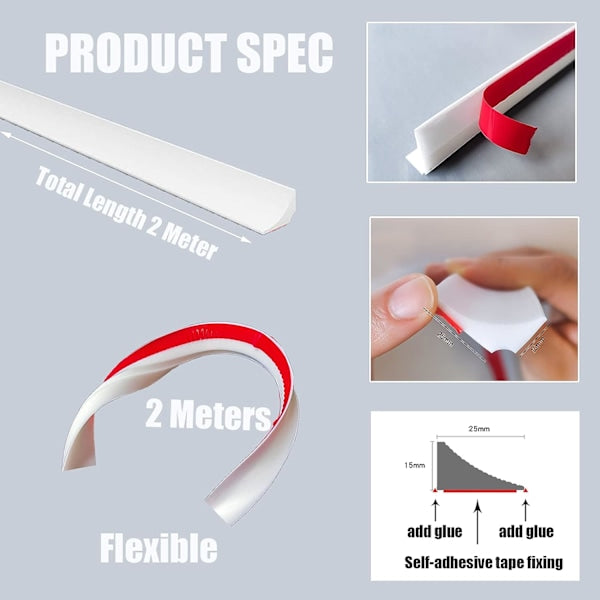 2M White Self Adhesive Sealing Strip For Bathtub Shower Sink Non Slip Appliqués & Mats