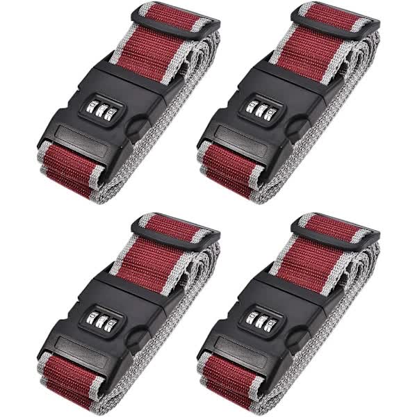 Luggage Straps Suitcase Belts With Buckle And Lock 2M X 5Cm Adjustable Pp Packing Red Gray 4Pcs Other Luggage