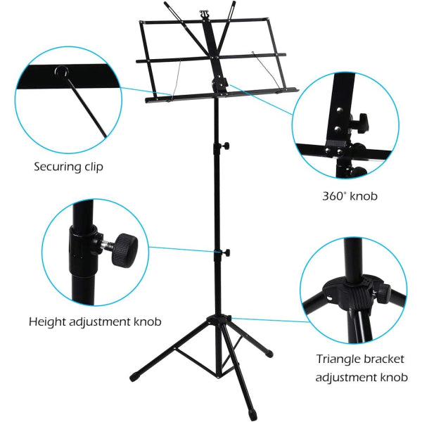 Music Stand Foldable Metal With Carrying Bag Lightweight For Travel Storage Black Music Stands