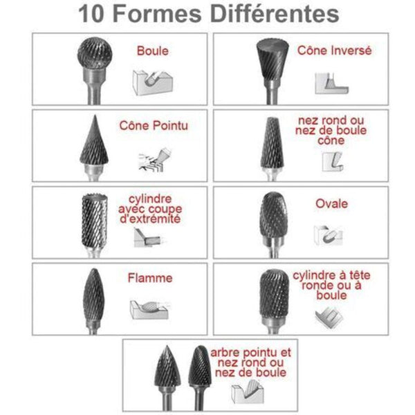 10Pcs Double Cut Tungsten Steel Rotary Files With 3Mm Shank Twist Drill Bits For Dremel Tools Rotary Tools