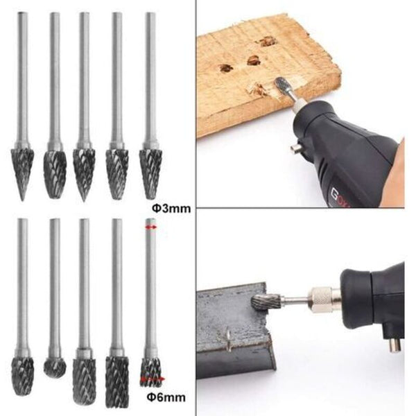 10Pcs Double Cut Tungsten Steel Rotary Files With 3Mm Shank Twist Drill Bits For Dremel Tools Rotary Tools