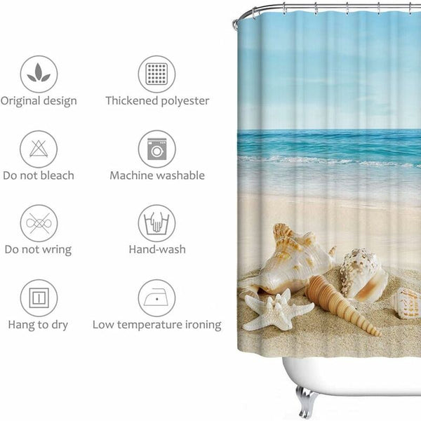 Waterproof Anti Mildew Shower Curtain 200X240 Cm Beach Elegant Pattern Shower Curtains