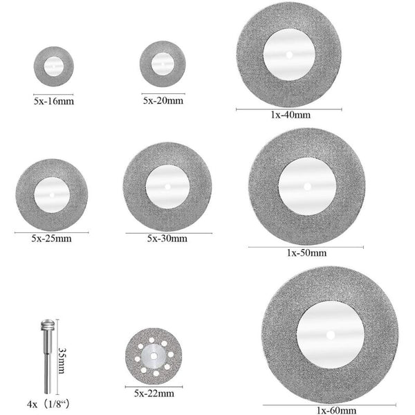 Diamond Cutting Discs 32Pcs With 4 Mandrels 16 60Mm For Glass Stone Wood Metal Ceramic Diamond Blades