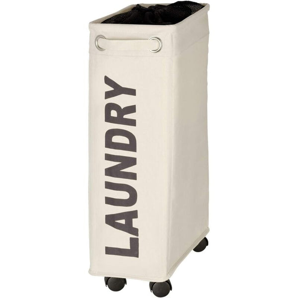 Narrow Laundry Basket On Wheels Corno Beige Polyester 43 18.5 X 60 40 Cm Laundry Baskets & Hampers