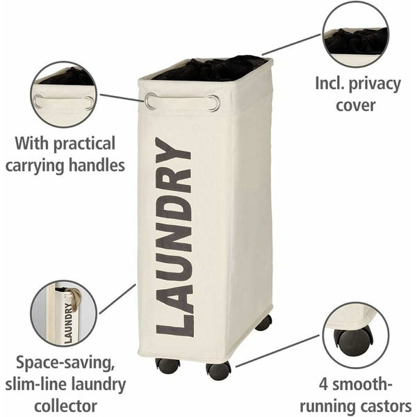 Narrow Laundry Basket On Wheels Corno Beige Polyester 43 18.5 X 60 40 Cm Laundry Baskets & Hampers