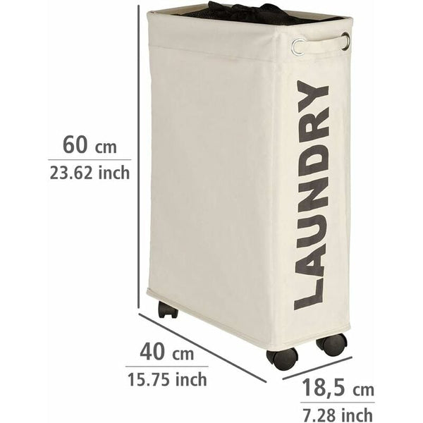 Narrow Laundry Basket On Wheels Corno Beige Polyester 43 18.5 X 60 40 Cm Laundry Baskets & Hampers