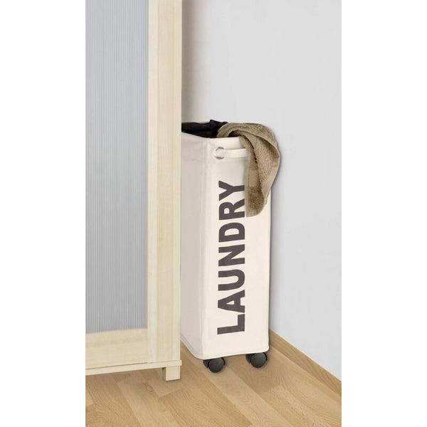 Narrow Laundry Basket On Wheels Corno Beige Polyester 43 18.5 X 60 40 Cm Laundry Baskets & Hampers