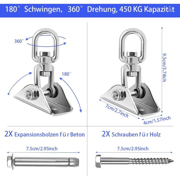 Stainless Steel Ceiling Mount Hanging Chair Spring Hook Kit 360A Rotation 450 Kg Capacity Hooks & Eyes
