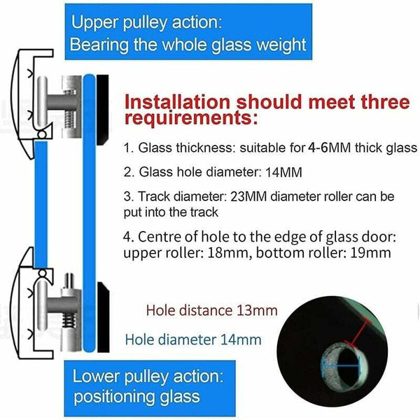 4X Shower Door Rollers For 14Mm Glass Hole Sliding Wheel Replacement Sliding Door Hardware