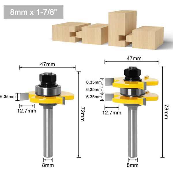 8Mm Shank T Slot Router Bit Set 2Pcs 3 Flute Woodworking Tools Other Woodworking Equipment