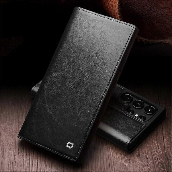 Compatible With Samsung Galaxy S24 Ultra Genuine Leather Wallet Phone Case Flip Stand Cover Black Cases Covers & Skins