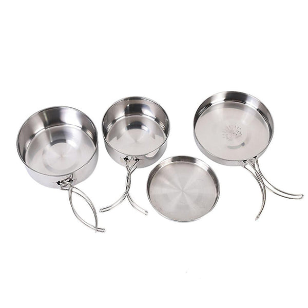 4 Piece Stainless Steel Set With Lid For Outdoor Cooking Camping Cookware