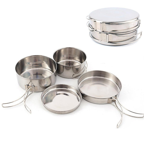 4 Piece Stainless Steel Set With Lid For Outdoor Cooking Camping Cookware