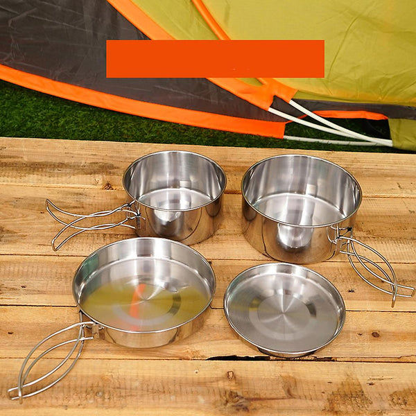 4 Piece Stainless Steel Set With Lid For Outdoor Cooking Camping Cookware