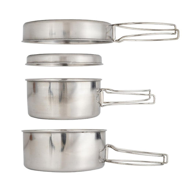 4 Piece Stainless Steel Set With Lid For Outdoor Cooking Camping Cookware
