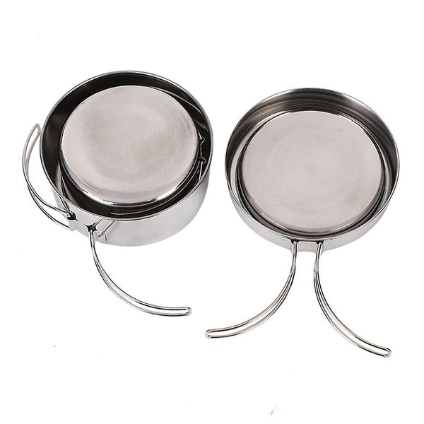 4 Piece Stainless Steel Set With Lid For Outdoor Cooking Camping Cookware