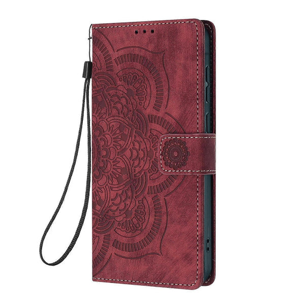 Compatible With Samsung Galaxy S21 Ultra 5G Case Red Mandala Embossed Retro Frosted Leather Phone Cover Cases Covers & Skins