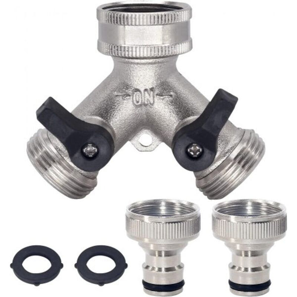 2 Way Brass Hose Splitter With Quick Connect For 3/4" Garden Hoses