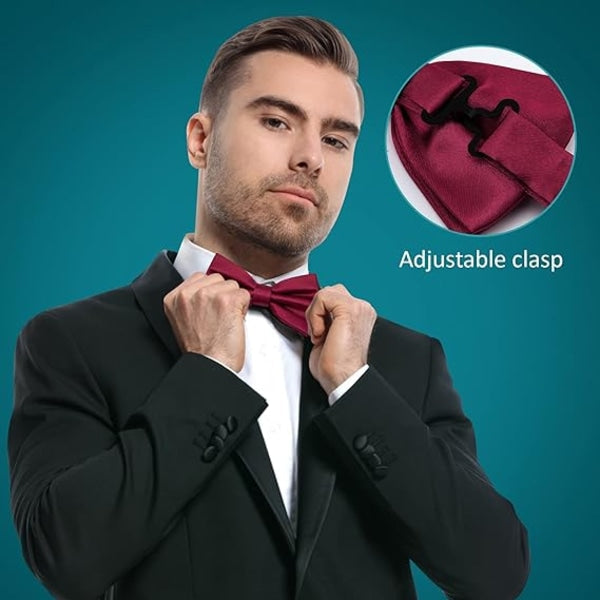Pre Tied Bow For Men Tux Adjustable Formal Neck Satin Party Wedding (Red) Ties