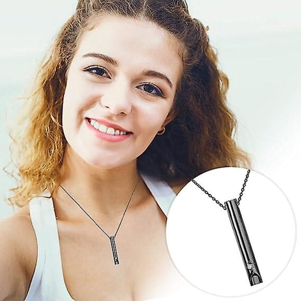 2Pcs Breathing Necklace Anxiety For Women Stress Relief Mindful Stainless Steel Meditation Relaxation Black Gold Necklaces & Pendants