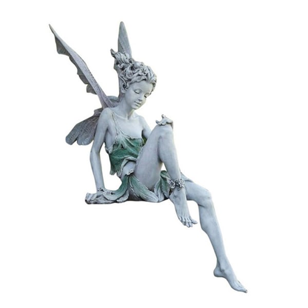 Resin Sitting Fairy Statue Garden Ornament Porch Sculpture White Figurines