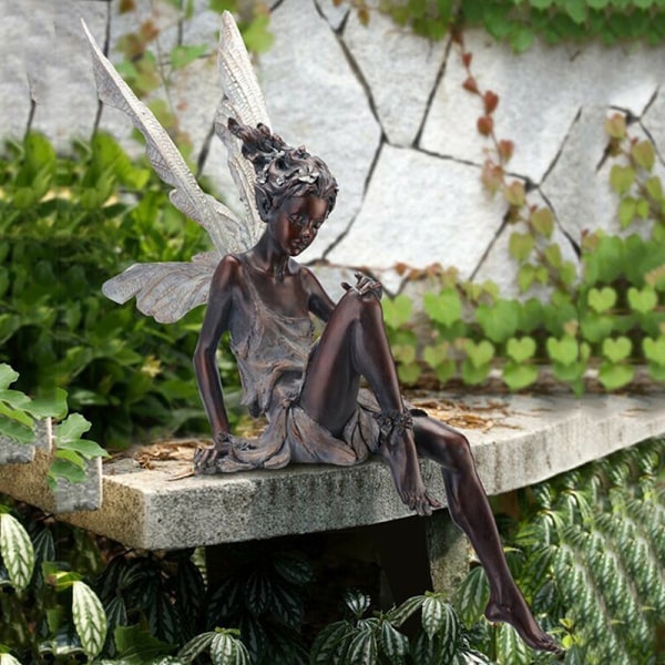 Resin Sitting Fairy Statue Garden Ornament Porch Sculpture White Figurines