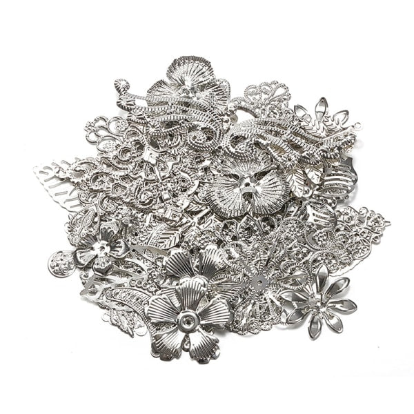 50G/Lot Mixed Metal Flower Petals Filigree Wraps Clutches White Charms & Pendants
