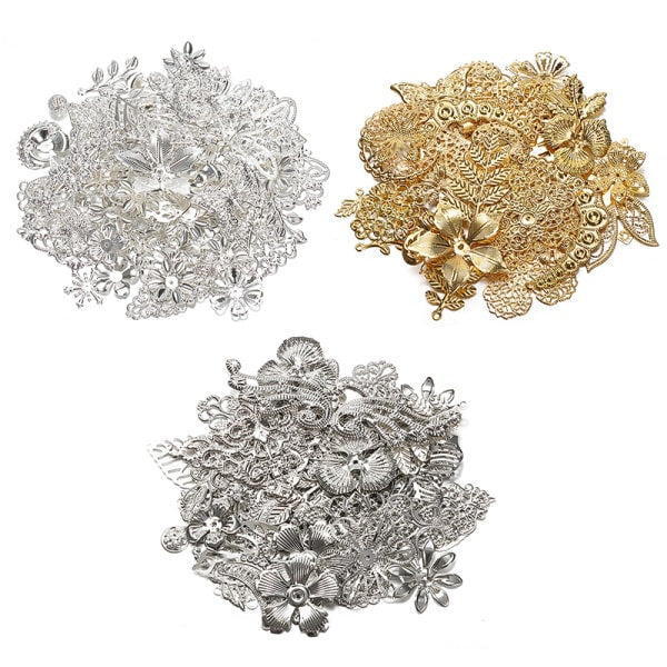 50G/Lot Mixed Metal Flower Petals Filigree Wraps Clutches White Charms & Pendants