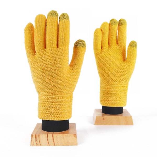 Touchscreen Gloves Women Warm Knitted 2 Pairs Bright Yellow Gloves & Mittens