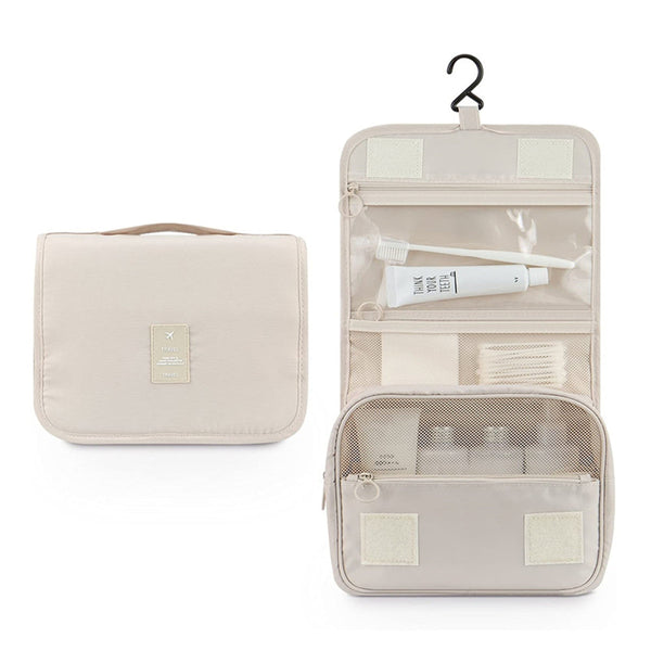 Travel Toiletry Bag For Women With Hook Beige Hanging Makeup Bags & Cases