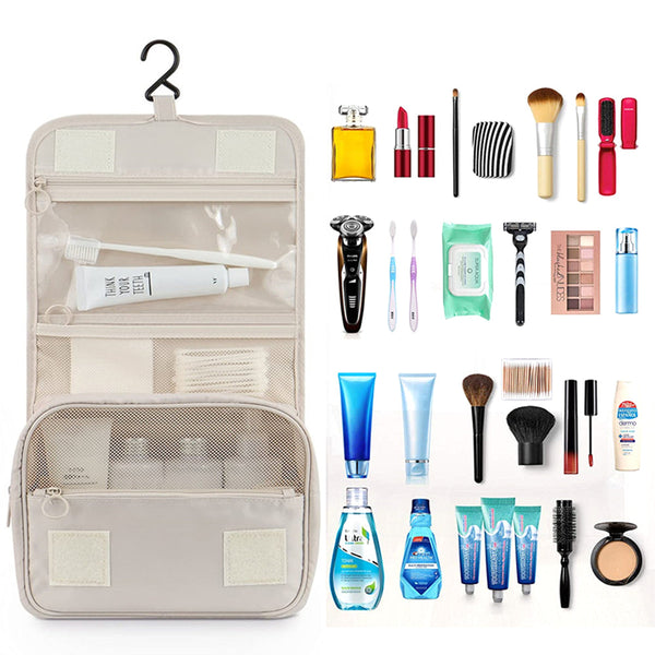Travel Toiletry Bag For Women With Hook Beige Hanging Makeup Bags & Cases