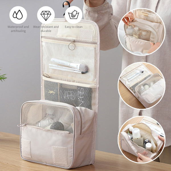 Travel Toiletry Bag For Women With Hook Beige Hanging Makeup Bags & Cases
