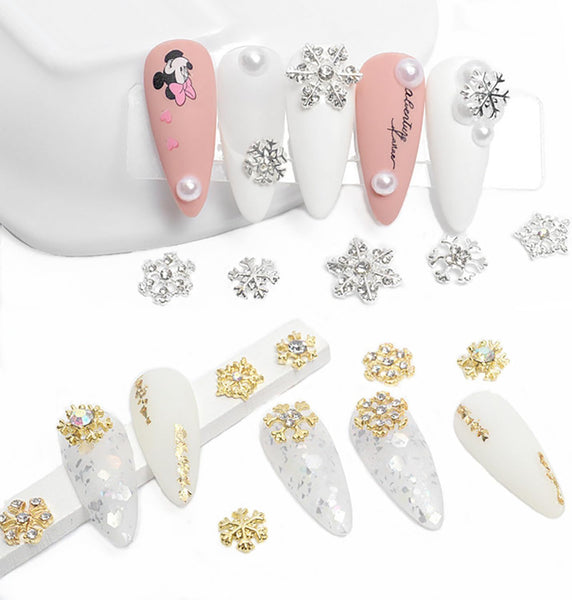 20Pcs Snowflake Nail Charms With Rhinestones Christmas Art Decorations 2D Nail Art Design