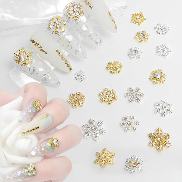20Pcs Snowflake Nail Charms With Rhinestones Christmas Art Decorations 2D Nail Art Design