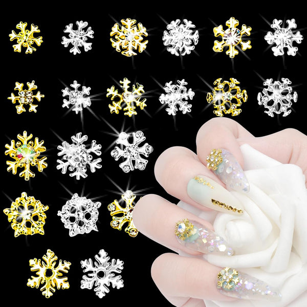 20Pcs Snowflake Nail Charms With Rhinestones Christmas Art Decorations 2D Nail Art Design