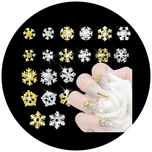 20Pcs Snowflake Nail Charms With Rhinestones Christmas Art Decorations 2D Nail Art Design