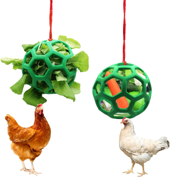 2Pcs Chicken Vegetable Feeder Ball Hanging Feeding Toy Poultry Fruit Holder Cabbage Treat Tool For Hens Coop Goose Duck Large Birds Backyard Poultry F