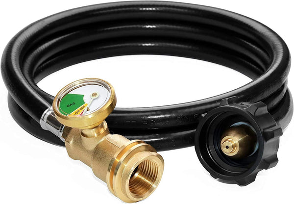 5 Feet Propane Tank Extension Hose With Gauge Leak Detector Replacement For Gas Grill Heater And All Other Appliances Acme To Male Qcc/Pol Fittings Ba