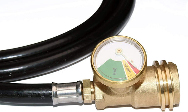 5 Feet Propane Tank Extension Hose With Gauge Leak Detector Replacement For Gas Grill Heater And All Other Appliances Acme To Male Qcc/Pol Fittings Ba